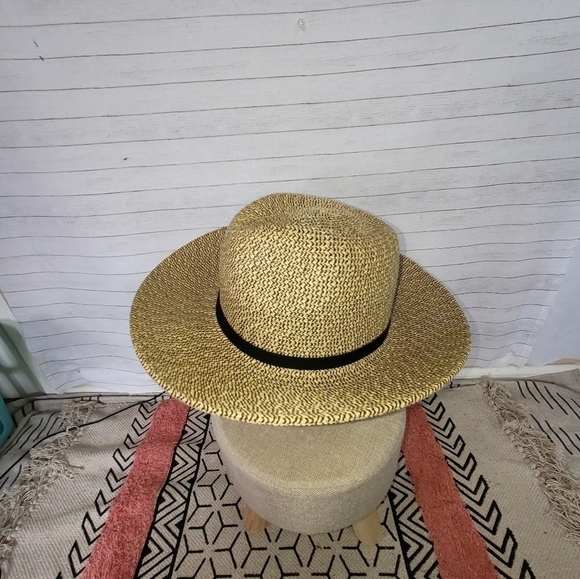 WIDE BRIM FEDORA SUN HAT, W BLACK HATBAND - Picture 4 of 15
